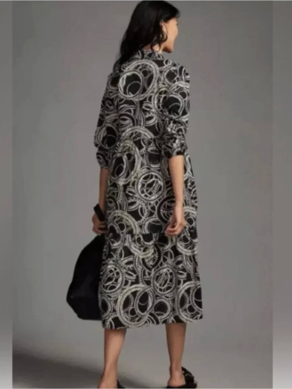 Anthropologie Maeve The Bettina Tiered Shirt Dress Black & White Geo 100% Cotton